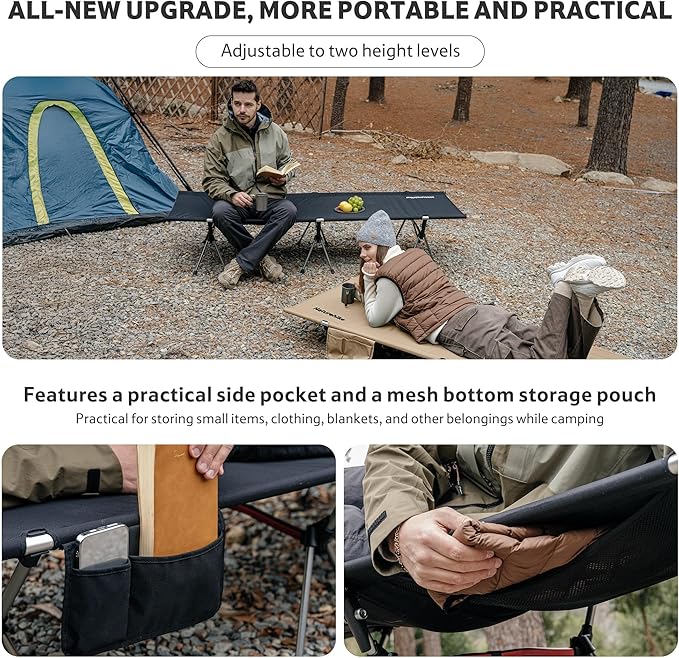 Naturehike ArmyWild Folding Camping Cot, Height Adjustable Ultralight Backpacking Cot, Portable Camping Bed for Camping Hiking Travel Home