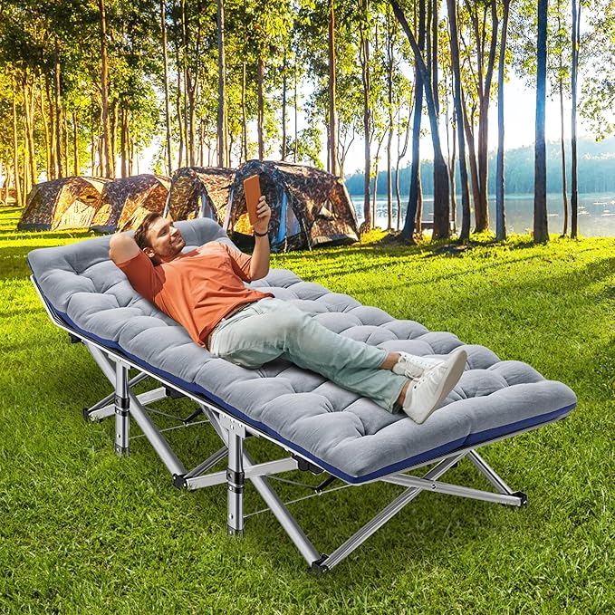 ABORON Camping Cot for Adult 28" Extra Wide, 2PK Heavy-Duty 1200D Oxford Cot for Sleeping, Portable Folding Camp Bed with Mat & Carry Bag