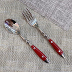 IKXO 16 Pieces Red Gum Wood Handle Silverware Set for 4, Exquisite Ergonomic Flatware Set Food-Grade Stainless Steel Cutlery Set, Tableware Eating Utensils, Mirror Finished, Dishwasher Safe…