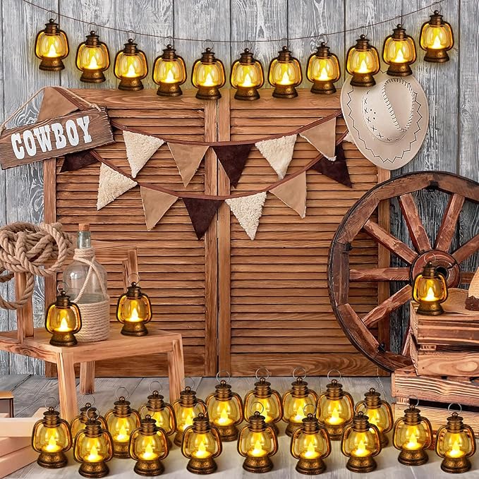 Ferraycle 48 Pcs Mini Lantern Decor 4 Inch Western Lantern Table Centerpiece Small Vintage Camping Hanging Lamp Ornaments Bulk for Cowboy Cowgirl Wedding Halloween Christmas (4 Inch,Retro Gold)