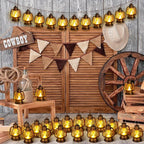 Ferraycle 48 Pcs Mini Lantern Decor 4 Inch Western Lantern Table Centerpiece Small Vintage Camping Hanging Lamp Ornaments Bulk for Cowboy Cowgirl Wedding Halloween Christmas (4 Inch,Retro Gold)