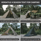 Naturehike Ranch Fire 4 Season Teepee Tent, 2 Person Hot Tent with Stove Jack, Windproof Waterproof Cold Weather Winter Tents for Camping