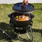 85000 BTU Camping Stove for Cast Iron Dutch Oven,Single Propane Burner with 10 PSI Regulator & Cast Iron Braided Holes, Heavy Duty Round Gas Stove for Outdoor Cooking & Camping