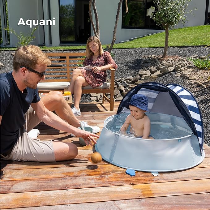 Babymoov Aquani Tent & Pool 3 in 1 Pop Up Tent, Kiddie Pool and Play Area (Summer 2024 Essential), Marine, One Size