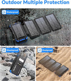 Solar Power Bank 45800mAh with 4 Panels, Portable Solar Charger with Build-in 3 Cables for iPhone, USB C in/Output 15W Fast Charging External Battery Pack with Flashlight & Camping Light