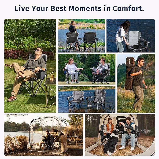 East Oak Oversized Camping Chair | 500LBS Support, 600D Oxford, Cup Holder & Side Pocket | Heavy Duty Camping Chairs | Ideal for Camping, Beach, Sports Events, Backyard & Tailgating | Gray