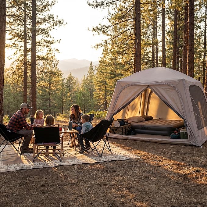 ABORON 2/6/8/10/12 Person Inflatable Camping Tent, Easy Setup Blow Up Tent with Hand Pump, PU3000mm Waterproof & Breathable 4 Season Glamping Tent for Outdoor Camping
