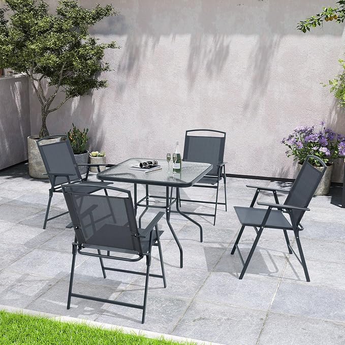 Crestlive Products Folding Patio Chairs Set of 4, Foldable Outdoor Chairs for Outside Portable Lawn Chair with Durable Rust-Resistant Frame and Breathable Textilene Material, Gray