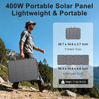 400W Bifacial Portable Solar Panel for Power Station, 23.5% High Efficiency ETFE Foldable Solar Charger for Camping Essentials,IP68 Waterproof 3 Reinforced Kickstands for RV Off-Grid Blackouts