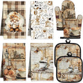 8 Pcs Coffee Kitchen Gift Dish Towel Pot Holder Oven Mitt Set 4 Tent Car Tea Towels with Funny Sayings Novelty 2 Oven Mitts 2 Pot Holders Coffee Accessories Decor for Rv