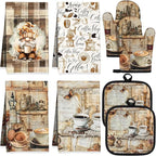 8 Pcs Coffee Kitchen Gift Dish Towel Pot Holder Oven Mitt Set 4 Tent Car Tea Towels with Funny Sayings Novelty 2 Oven Mitts 2 Pot Holders Coffee Accessories Decor for Rv