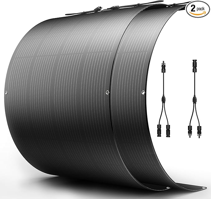 Flexible Solar Panel 400W, 2PCS 24V 200 Watt Solar Panels N Type 10BB Mono Cell 25% High-Efficiency IP68 with Solar Connectors Y Branch Parallel Adapter Cable for Homes RV Camping Boat Curve Surfaces