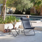 Lafuma Maxi Transat Plus Adjustable Foam Padded Ultra Compact Reclining Foldable Sling Chair with Headrest for Indoors and Outdoors, Dark Gray