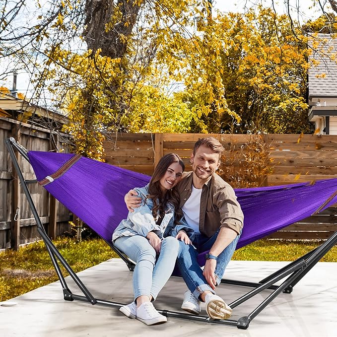 Tranquillo Collapsible Hammock Stand, Folding Camping Hammock and Stand, 600 lbs Capacity Double Hammock Stand for 2 Persons, Heavy Duty Folding Hammock for Indoor Outdoor, Quick Assembly, Purple