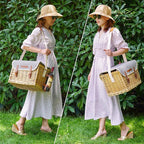 Wicker Picnic Basket for 2 with Detachable Table, Elasticated Wine Holder, Shoulder Carrying Willow Picnic Hamper Set with Premium Tableware & Blanket for Outdoor, Wedding, Anniversary, Birthday Gift