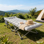 Folding Camping Cot for Adults - Heavy Duty Sleeping Cots with Carry Bag, Double Layer Oxford Portable Travel Camp Cots for Outdoor Camp Beach Home Office (Silver Frame with Gray Pad, 1PACK)