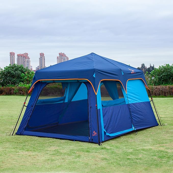 KTT Extra Large Tent 10-12-14 Person(B),Family Cabin Tents,2 Rooms,3 Doors and 3 Windows with Mesh,Straight Wall,Waterproof,Double Layer,Big Tent for Outdoor,Picnic,Camping,Family Gathering