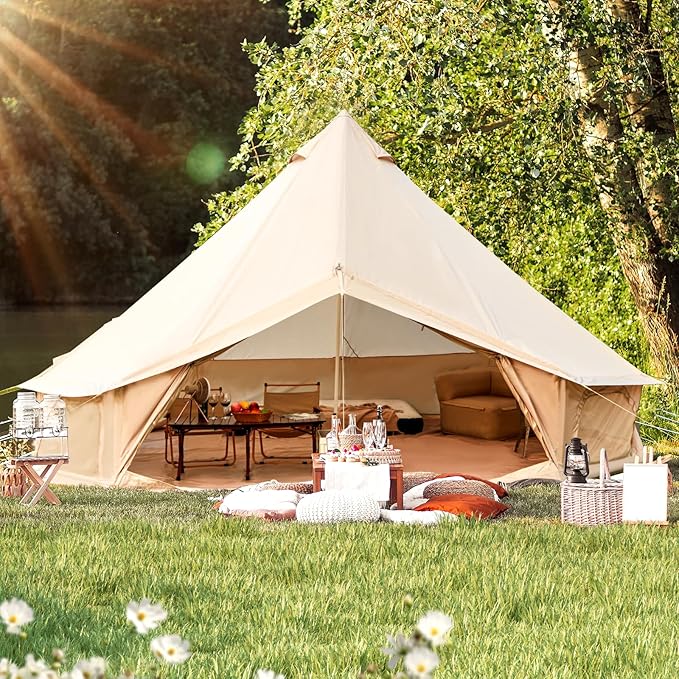 YOLENY Bell Tent, Yurt Tent 4/6/8/10 Person 4 Season Waterproof Glamping Tents w/Stove Jack for Family Camping Outdoor Party, Glamping Tents for Camping - 10/13.1/16.4FT