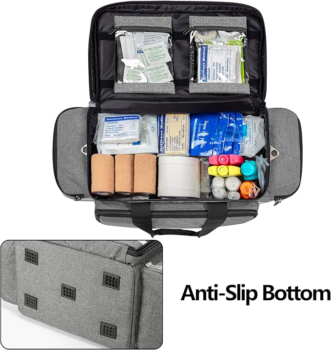 Trunab Professional Medical Bag, First Aid Storage Bag, Empty Emergency Responder Trauma Bag with Inner Dividers and No-Scratch Bottom, Ideal for EMT, EMS, Paramedics, Grey, Bag ONLY