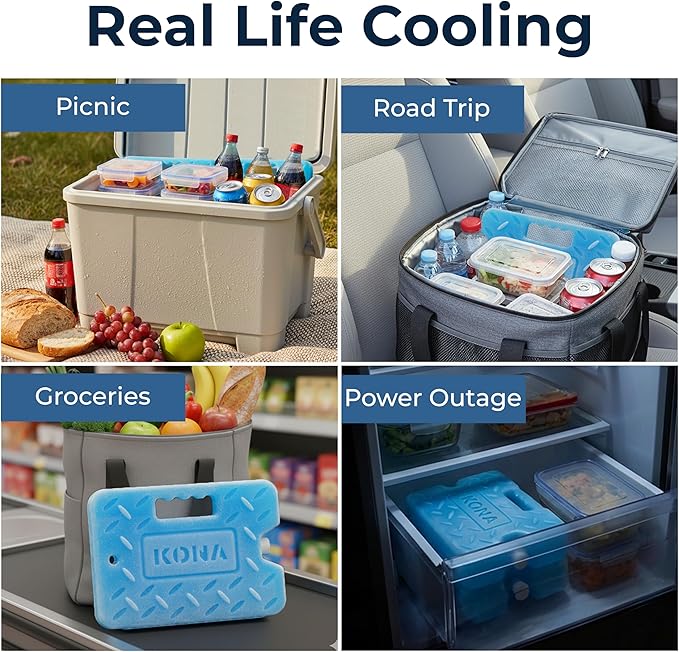 Kona Large Ice Pack for Coolers – 4 lb Reusable Refreezable Cooler Ice Pack, Long Lasting Blue Gel Pack for Camping, Travel, Lunch, Beach, Colder Than Ice -5°C