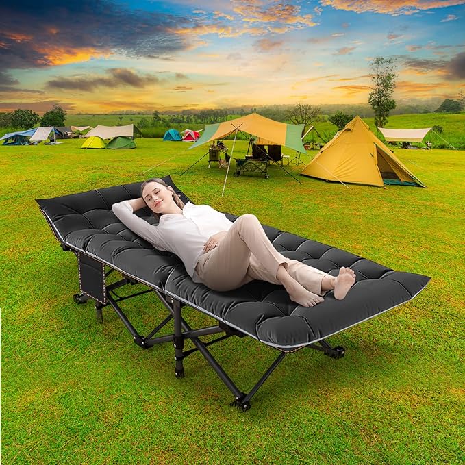 NAIZEA Folding Camping Cots for Adults, Folding Cot with Mattress, Camping Foldable Bed, Portable Military Cot, Double Layer Oxford Strong Heavy Duty Sleeping Cots for Camp Office Travel