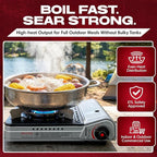 Chef Master 12,000 BTU Portable Butane Stove - Gas Burner for Camping & Outdoor Cooking - Countertop Cooktop with Carry Case, Wind Guard & Electronic Ignition - Portable Cooker & Burner Stove – 90235