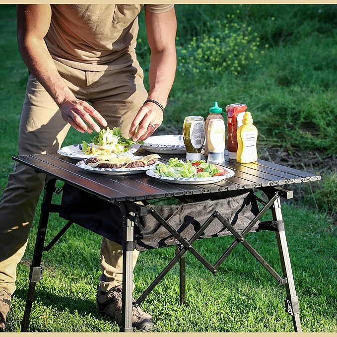 ARROWHEAD OUTDOOR 39" Aluminum Folding Camp Roll Up Table w/Adjustable Height, Undertable Mesh Storage, Carry Bag