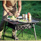 ARROWHEAD OUTDOOR 39" Aluminum Folding Camp Roll Up Table w/Adjustable Height, Undertable Mesh Storage, Carry Bag