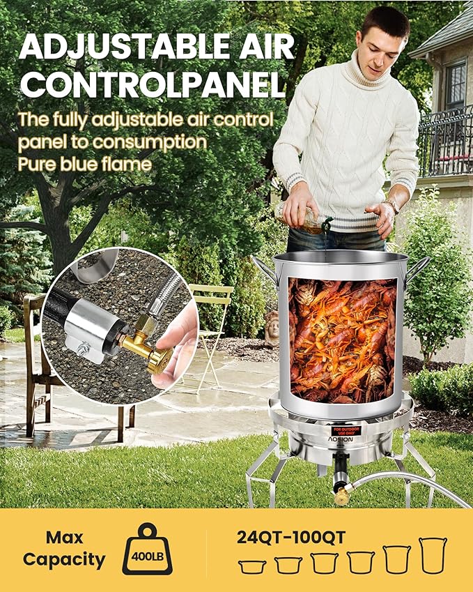 AOSION 200,000/BTU Stainless Steel Single Burner Propane Stove,Heavy Duty Outdoor Propane Burner Gas Stove Cooker,High-Pressure Outdoor Burner for Cooking for Turkey Fryer,Crawfish Boil,Home Brewing.