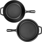 Pre-seasoned Cast Iron Double Dutch Oven Pot with Skillet Lid, for Bread Baking, Outdoor, Campfire Cooking, 3 Quart