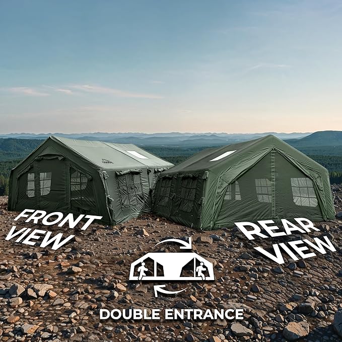 Coody Inflatable Canvas Camping Tents with Stove Jack – Premium Air Beam Family Glamping Tent, Breathable Cotton Canvas, Fast Setup Air Tent with Pump