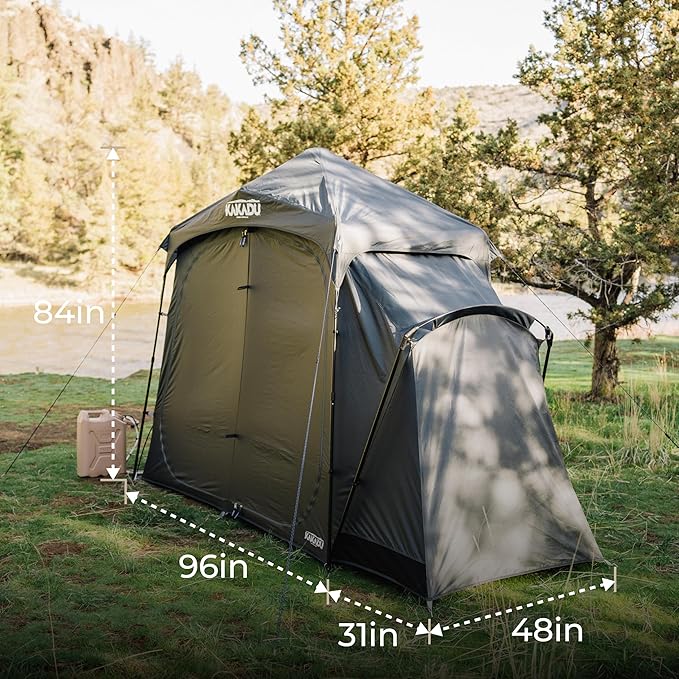 Kakadu Outback Shower Tent Deluxe, Triple Room Portable Privacy Shelter, Outdoor Camping Toilet Tent, Changing Room, Sturdy, Easy Setup - with LED Light, Carry Bag, Towel Rod
