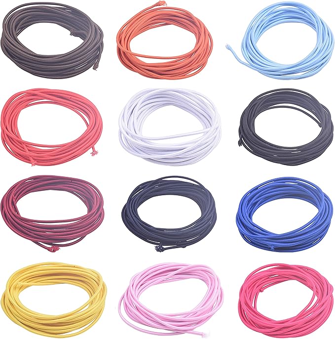 KONMAY 2.5mm Shock Cord Bungee Cord for Drawstrings & Adjusters, 12 Colors Mixed Elastic Cord for Apparel, Outdoor Gear,Backpack Cords, Zipper Pulls & DIY Utility, 60 Yards