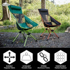 Cascade Mountain Tech Outdoor High Back Lightweight Camp Chair with Headrest and Carry Case - Black