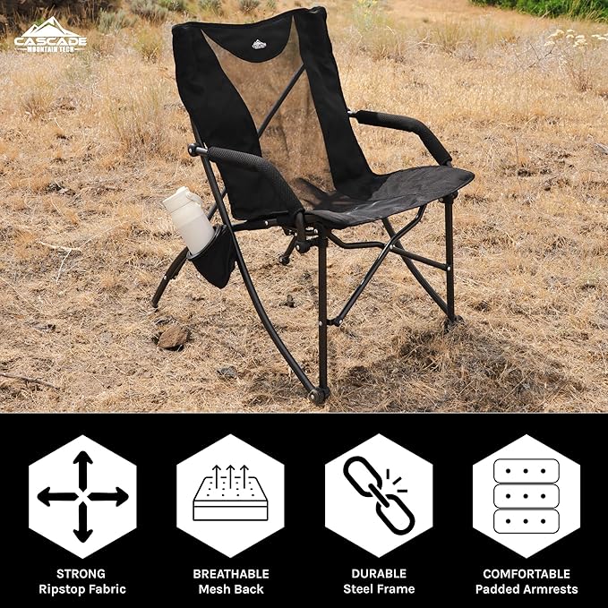Cascade Mountain Tech Heavy Duty Folding Camp Chair, Black