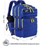 LHI Military Tactical Backpack for Men and Women 45L Army 3 Days Assault Pack Bag Large Rucksack with Molle System - Blue with yellow zipper
