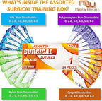 Mixed Sterile Suture Thread with Needle (Dissolvable and Non-dissolvable 0, 2-0, 3-0, 4-0, 5-0, 6-0) - Stitch Up Gear, Medical Surgical Suturing Kit, First Aid Field Emergency Demo, Camping Safety Kit