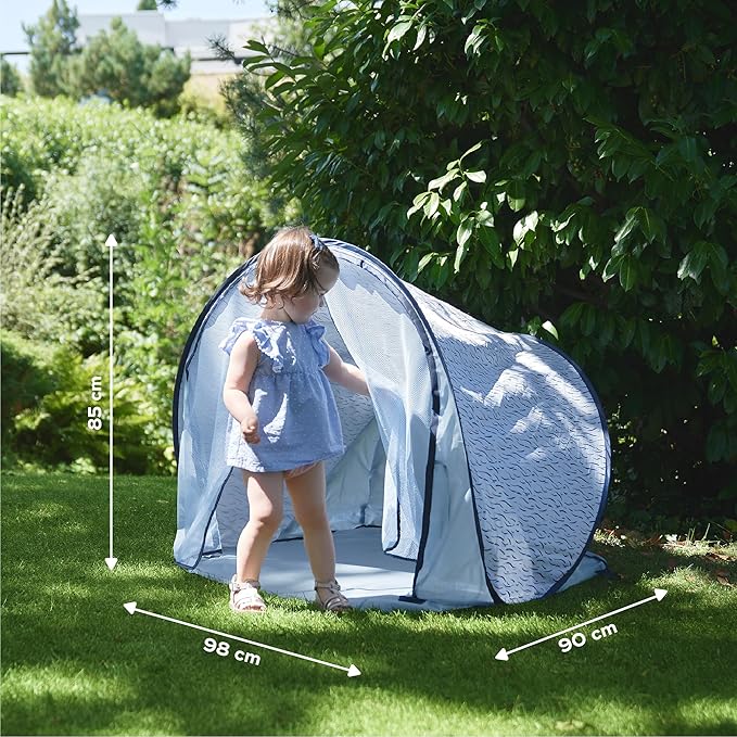 Babymoov Anti-UV Baby & Toddler Beach Tent UPF 50+ Sun Protection with Pop Up System for Easy Use & Transport, Blue Waves (Summer 2025 Edition)
