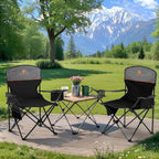 LET'S CAMP Camping Chair 2 Pack Folding Chair with 3-Can Cooler Bag Portable Lawn Chair with Cup Holder,Storage Pocket, Supports 225LBS, Collapsible Chair for Camp, Beach, Picnic (Black)