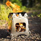 Portable Camping Stove Wood, Wood Stove Camping, Outdoor Compact Campfire, Survival Cooking Gear, Backpacking Stoves, Emergency Backpack Stoves, Hiking Burner, Foldable with Nylon Case (Titanium)