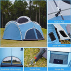 Vidalido 3-4 Person Camping Tent with 2 Large Mesh Door 4 Mesh Window Family Tents, Double Layer Waterproof Portable Easy Setup Camp Tent, Canvas Dome Tents for Camping Outdoor Hiking and Backpacking