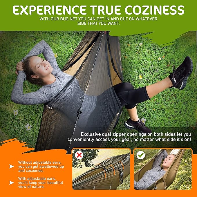 Premium Hammock with Rain Fly, Bug Net, Tree Straps, and Dry Bag - Complete Camping Hammock System with Mesh Bug Net - Outdoor Combo Kit with Rainfly Bundle for Backpacking…