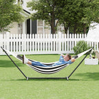 Double Hammock with Stand - Heavy Duty 450lbs Capacity, Portable Cotton Hammock for Two Adults, Indoor & Outdoor Use with Travel Bag, Black&White Stripe Pattern