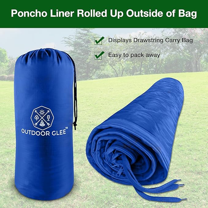 Wearable Blue Military Woobie Poncho Liner with Head Hole. Has Zippers That converts to Sleeping Bag. Water-Resistance, Ripstop Poncho Blanket with Drawstring Bag. Perfect for Outdoor Enthusiasts.