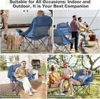2 Pack Oversized Camping Chair, Portable Folding Padded Camp Chairs with Side Pocket, Cup Holder, Heavy Duty Support 500LBS Outdoor Lounge Chair for Adults, Fishing, Sports, Navy Blue