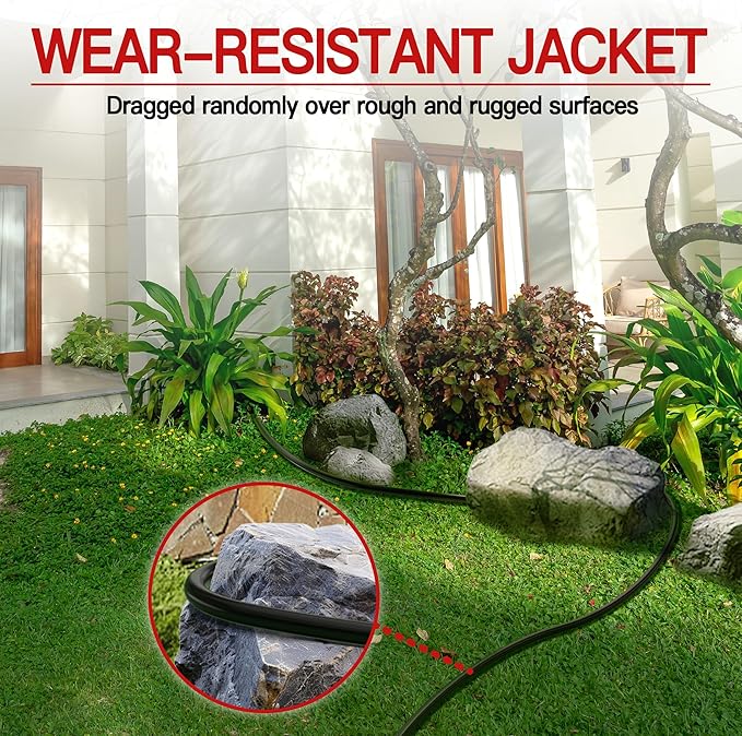 100 FT 10 Gauge Extension Cord Outdoor, Heavy Duty Weatherproof & Flame Retardant Black 3 Prong Power Cord with Light, Outside for Lawn & Garden, 15 Amps 1875 Watts 125 VAC 10AWG SJTW, ETL Listed