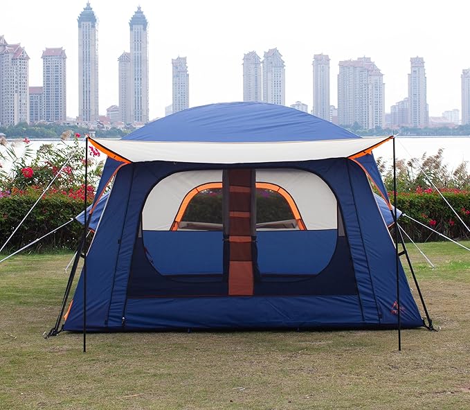 KTT Extra Large Tent 10-12-14 Person(Style-B),Family Cabin Tents,2 Rooms,3 Doors and 3 Windows with Mesh,Straight Wall,Waterproof,Double Layer,Big Tent for Outdoor,Picnic,Camping,Family Gathering