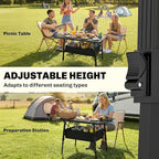 Outsunny 3ft Portable Camping Table with Storage Bag, Adjustable Height Aluminum Small Folding Table, Lightweight Picnic Table with Carry Bag for Outdoor Picnic BBQ Backyards Beach, Black