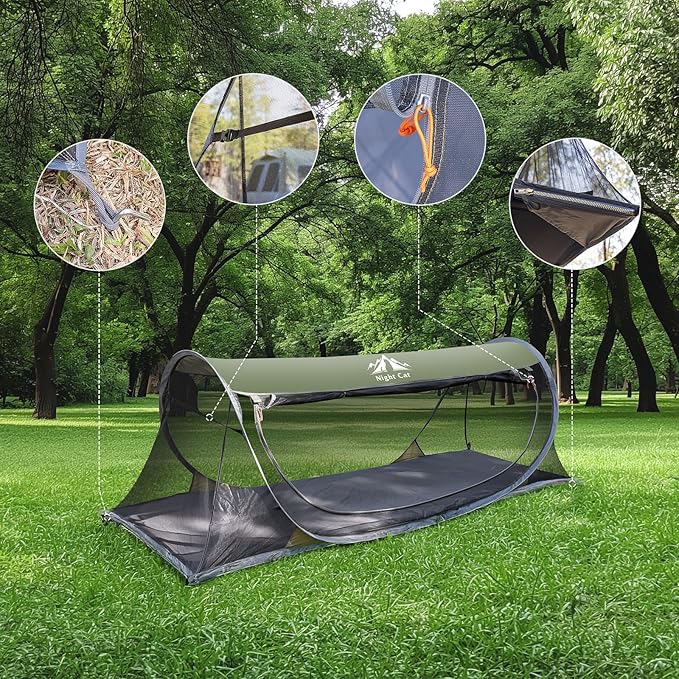 Night Cat Pop-up Mosquito Tent: 1 Person Camping Tent with Bug Screen Net Easy Set-up Tent Fits for Camping Cot (Excluded)