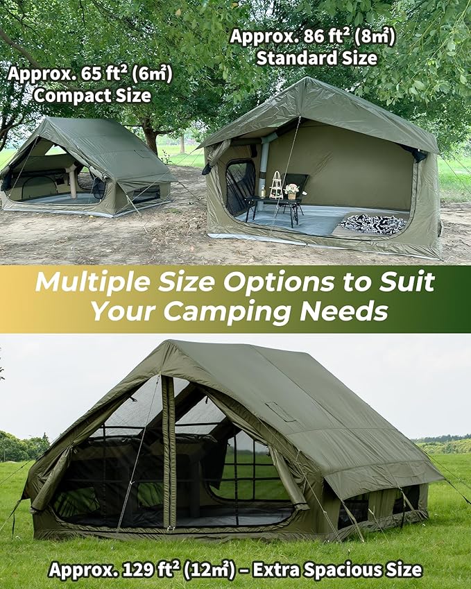 Inflatable Camping Tent, Luxury Glamping Design with Skylight, Oxford Fabric